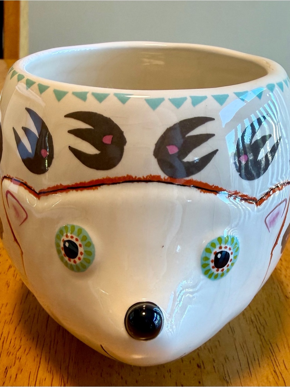 NATURAL LIFE White Ceramic Animal Mug with Green and Teal Eye Accents